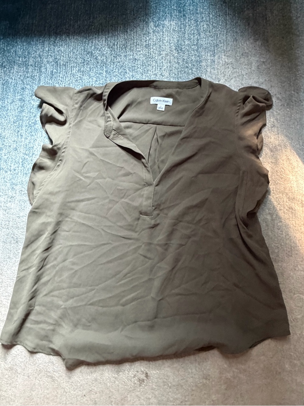Calvin Klein Olive Green Ruffle Sleeve Blouse